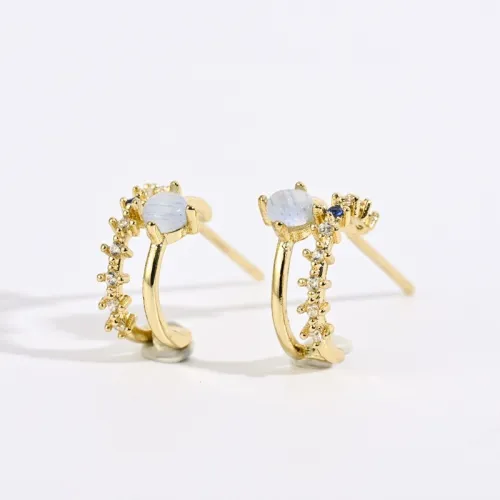 aretes de aro de oro laminado opal chapados en oro de 14k simples a la moda
