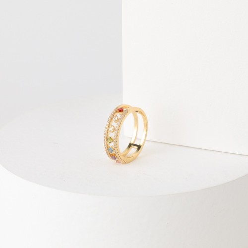 Anillo hueco de circón de color con incrustaciones de oro laminado coreano de moda para mujer