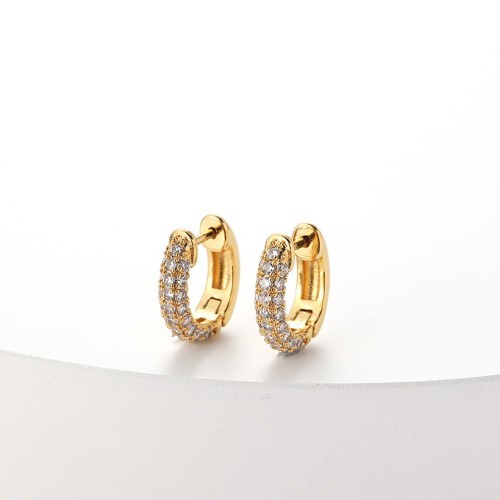 Pendientes de aro de circonita microincrustada de oro real de 18 quilates chapados en latón retro de tendencia de moda