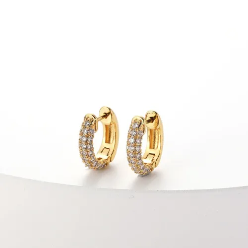 Pendientes de aro de circonita microincrustada de oro real de 18 quilates chapados en latón retro de tendencia de moda