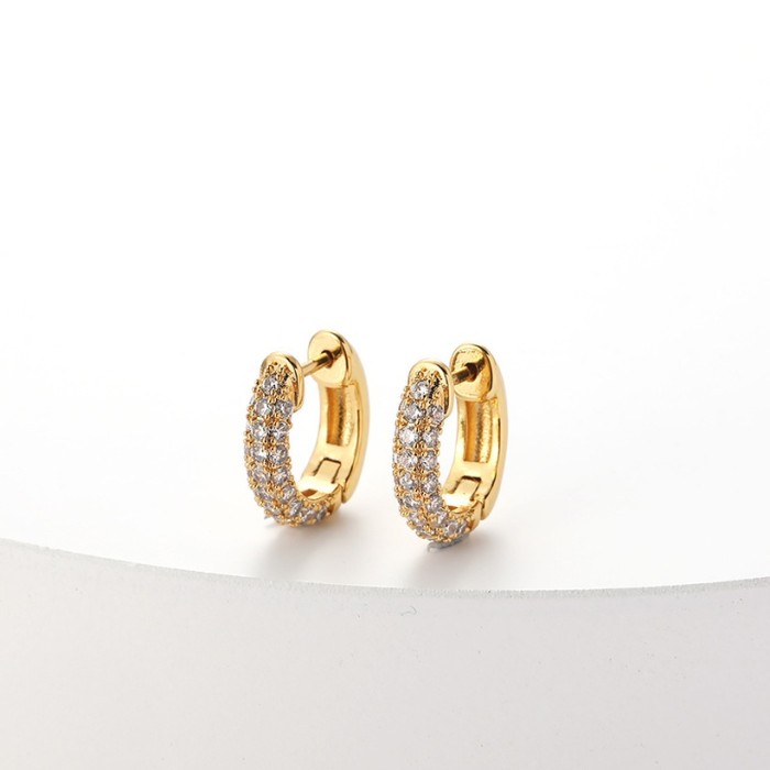 Pendientes de aro de circonita microincrustada de oro real de 18 quilates chapados en latón retro de tendencia de moda