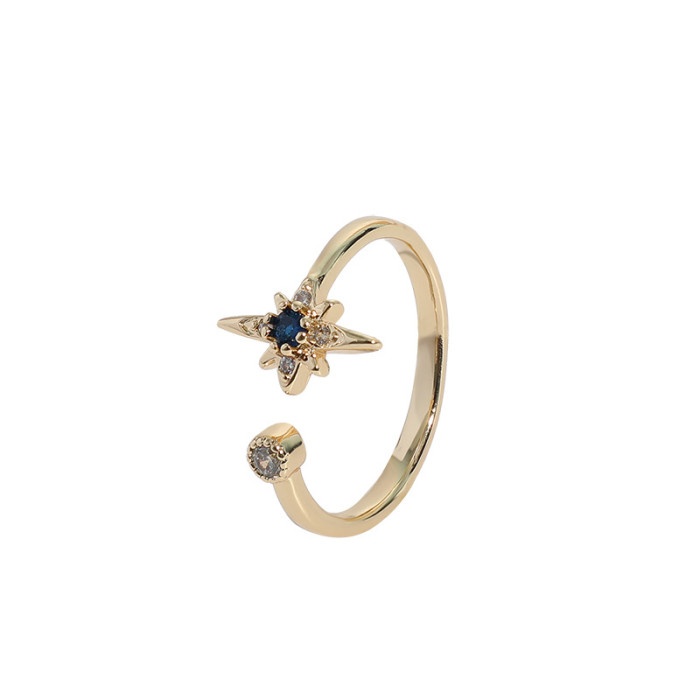 anillo abierto de oro real de 14k chapado en oro laminado con forma de constelación simple