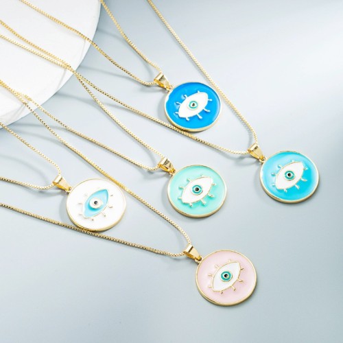 joyería al por mayor ojo de oro laminado collar colgante redondo