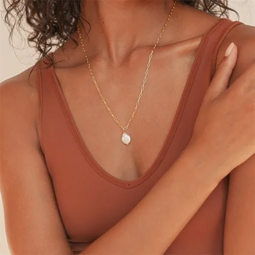 Collar de clip de papel de perla de moda Collar de oro de 14 quilates chapado en oro laminado simple