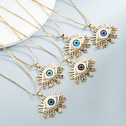 Collar con colgante de ojo de circón con incrustaciones de oro laminado para joyería al por mayor