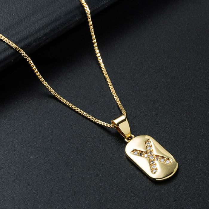 joyería al por mayor simple alfabeto colgante oro laminado chapado en oro con incrustaciones de circón collar