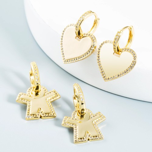 joyería al por mayor corazón geométrico figura oro laminado chapado en oro pendientes