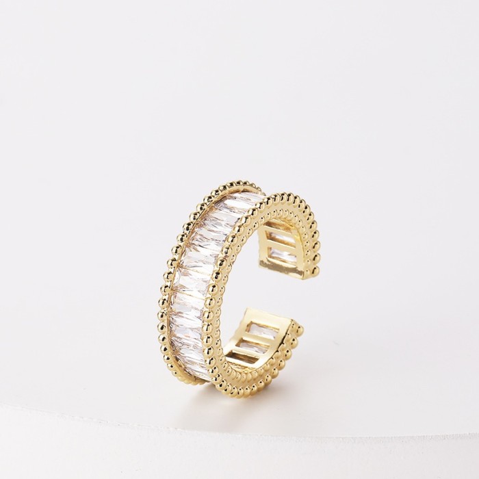Moda oro laminado circón fila diamante doble capa anillo abierto hembra