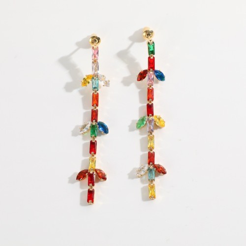 nuevos aretes en forma de hoja con circonitas de color oro real de 14k chapados en latón