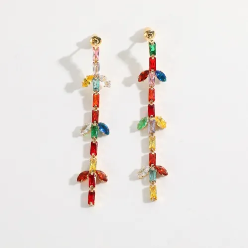 nuevos aretes en forma de hoja con circonitas de color oro real de 14k chapados en latón