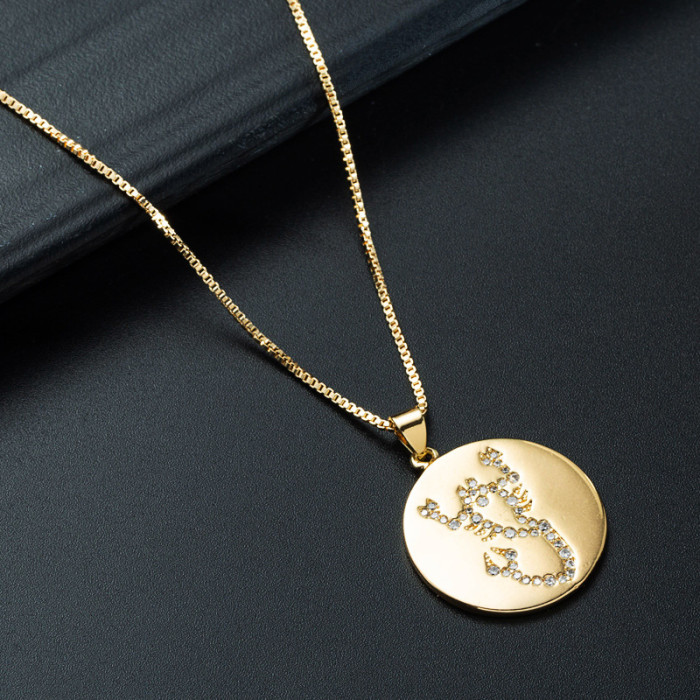 joyería al por mayor simple collar con colgante de medalla de doce constelaciones