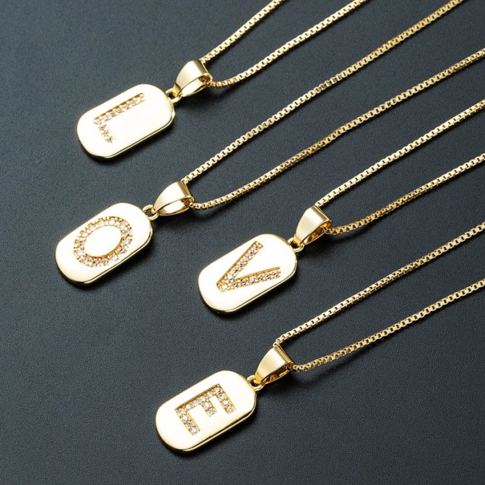 joyería al por mayor simple alfabeto colgante oro laminado chapado en oro con incrustaciones de circón collar