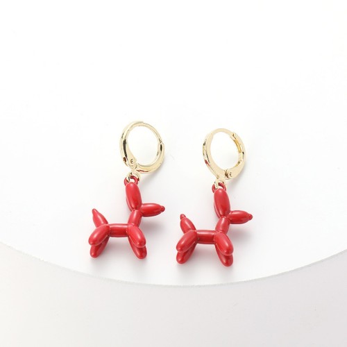 Pendientes de perro de globo de color oro real de 14k de galvanoplastia de oro laminado de moda