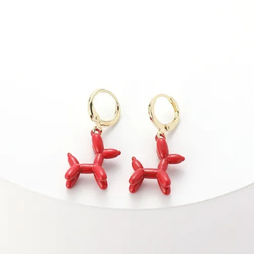 Pendientes de perro de globo de color oro real de 14k de galvanoplastia de oro laminado de moda