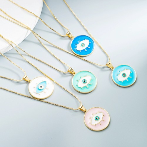 joyería al por mayor ojo de oro laminado collar colgante redondo