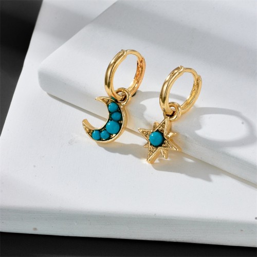 nuevos pendientes de estrellas y luna pendientes de turquesa con incrustaciones de oro laminado de moda