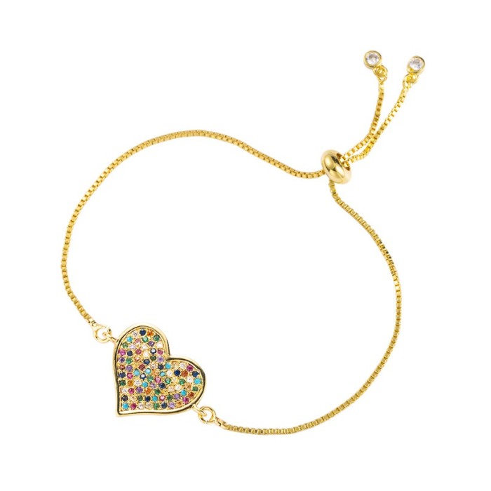 Joyería al por mayor oro laminado chapado en oro con microincrustaciones de circón pulsera redonda ajustable en forma de corazón
