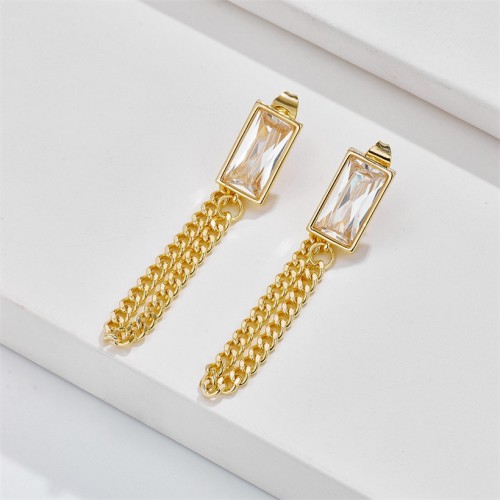 Pendientes de circón de cadena de moda, pendientes de oro real de 14 quilates con galvanoplastia femenina