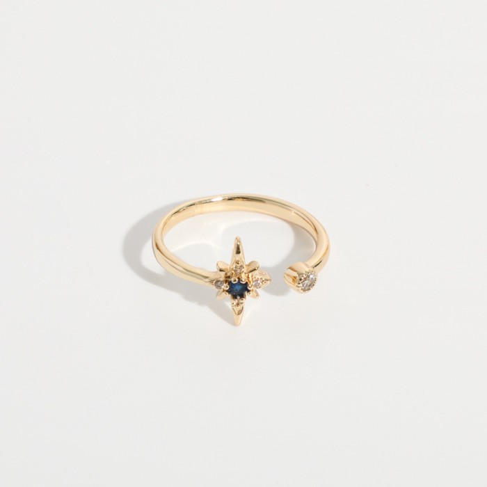 anillo abierto de oro real de 14k chapado en oro laminado con forma de constelación simple