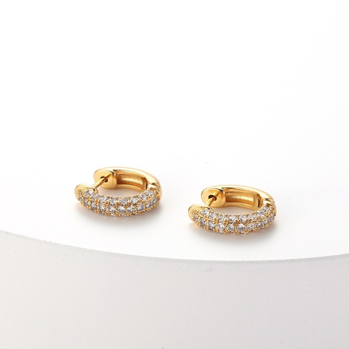 Pendientes de aro de circonita microincrustada de oro real de 18 quilates chapados en latón retro de tendencia de moda