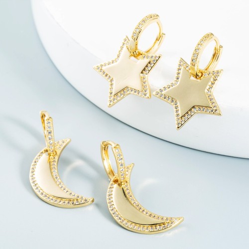 joyería al por mayor estrellas geométricas luna pendientes de oro laminado