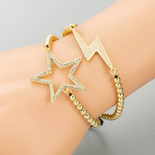 Joyería al por mayor con incrustaciones de oro laminado, circón, estrellas huecas, pulsera trenzada