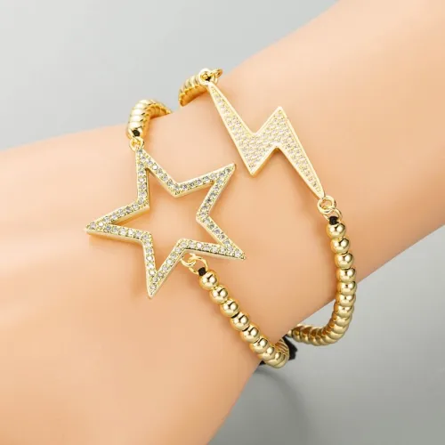 Joyería al por mayor con incrustaciones de oro laminado, circón, estrellas huecas, pulsera trenzada