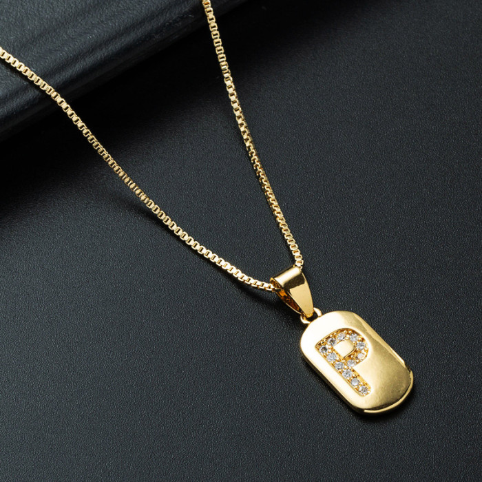 joyería al por mayor simple alfabeto colgante oro laminado chapado en oro con incrustaciones de circón collar