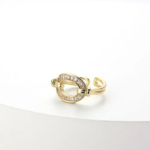 Anillos de oro laminado de circón con incrustaciones de letra O geométrica de moda, venta al por mayor ajustable