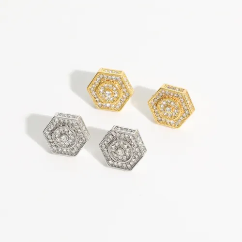 Pendientes de oro laminado chapados en oro real de 14k de latón femenino hexagonal creativo simple para mujer