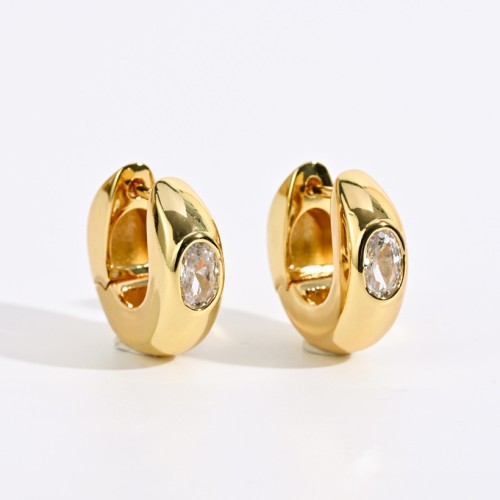 Nuevos aretes redondos de oro laminado con circonitas chapadas en oro real de 14k de latón