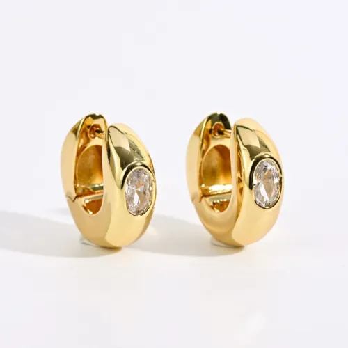 Nuevos aretes redondos de oro laminado con circonitas chapadas en oro real de 14k de latón