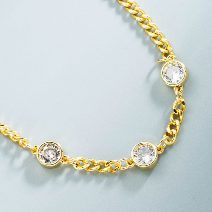 joyería al por mayor nueva pulsera de cadena de circón de oro real chapado en oro laminado de 18 quilates