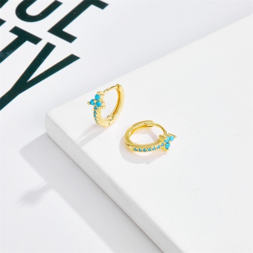 Nuevos pendientes azul turquesa hembra oro laminado galvanoplastia 14k hebilla de oreja de oro real