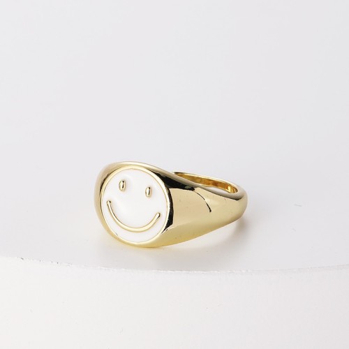 moda nueva cara sonriente sueño goteo aceite apertura anillo de oro laminado ajustable