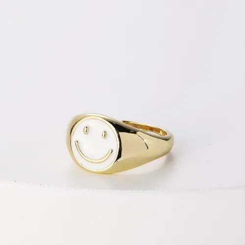moda nueva cara sonriente sueño goteo aceite apertura anillo de oro laminado ajustable