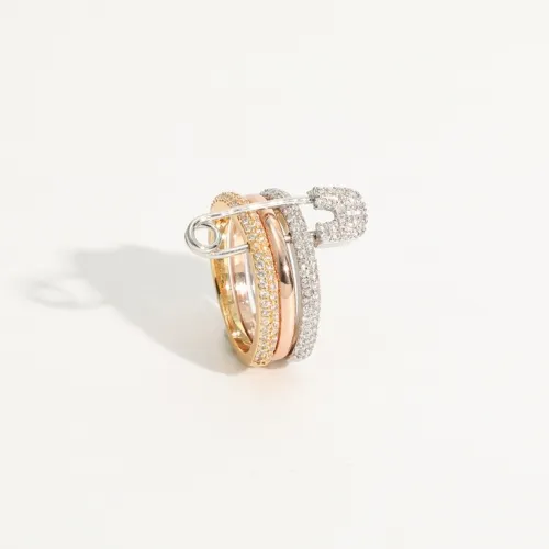 Nuevo pin microset para mujer, anillo de oro laminado multicapa chapado en oro real de 14k de latón para mujer