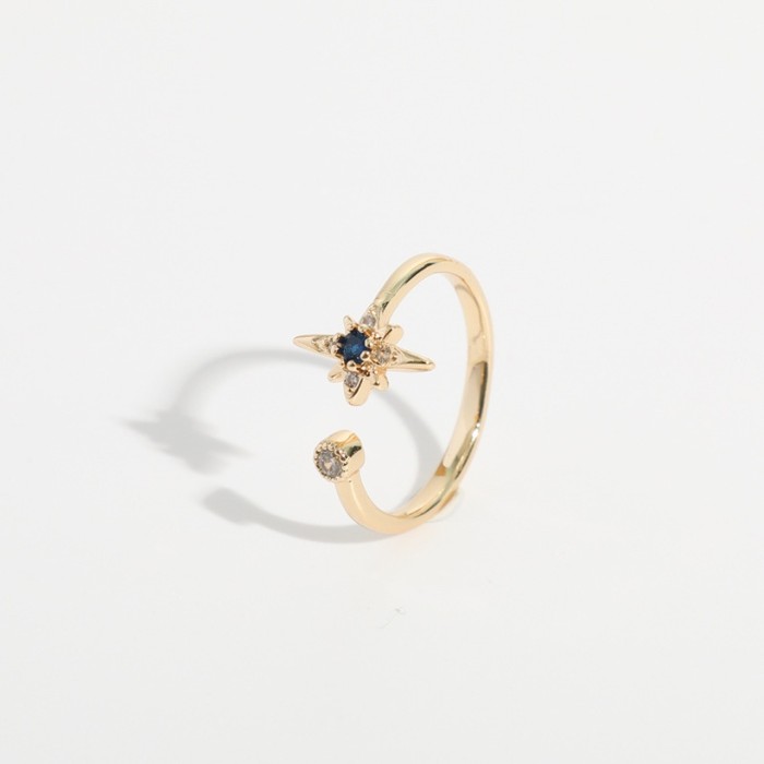 anillo abierto de oro real de 14k chapado en oro laminado con forma de constelación simple