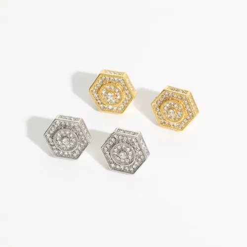 Pendientes de oro laminado chapados en oro real de 14k de latón femenino hexagonal creativo simple para mujer