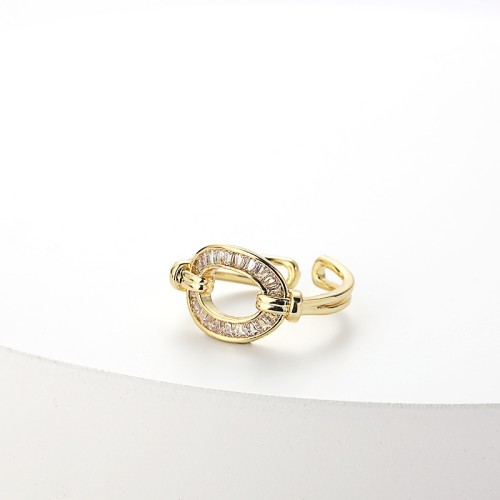 Anillos de oro laminado de circón con incrustaciones de letra O geométrica de moda, venta al por mayor ajustable