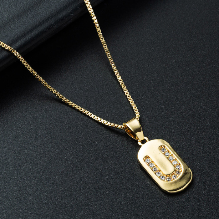 joyería al por mayor simple alfabeto colgante oro laminado chapado en oro con incrustaciones de circón collar