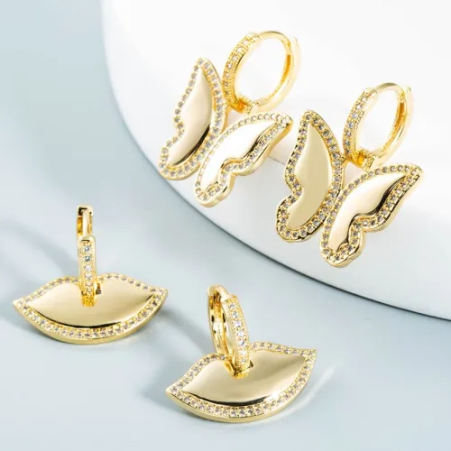 joyería al por mayor mariposa geométrica oro laminado chapado en oro pendientes