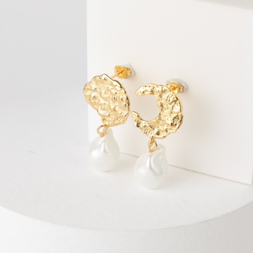 pendientes de gota de oro laminado perla con incrustaciones de forma irregular geométrica vintage al por mayor