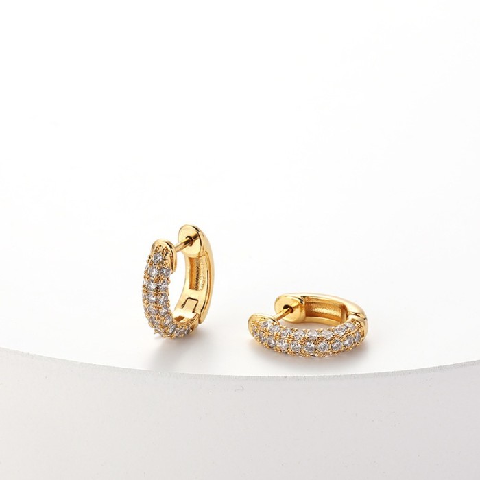 Pendientes de aro de circonita microincrustada de oro real de 18 quilates chapados en latón retro de tendencia de moda