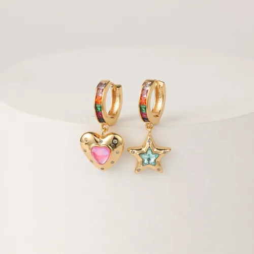 pendientes de gota de asimetría de circón con incrustaciones en forma de estrella de corazón de estilo coreano al por mayor