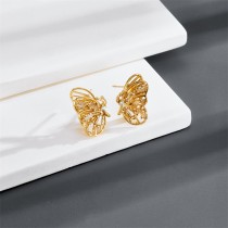 Pendientes de mariposa de circón hueco para mujer de oro real de 14k chapados en latón a la moda