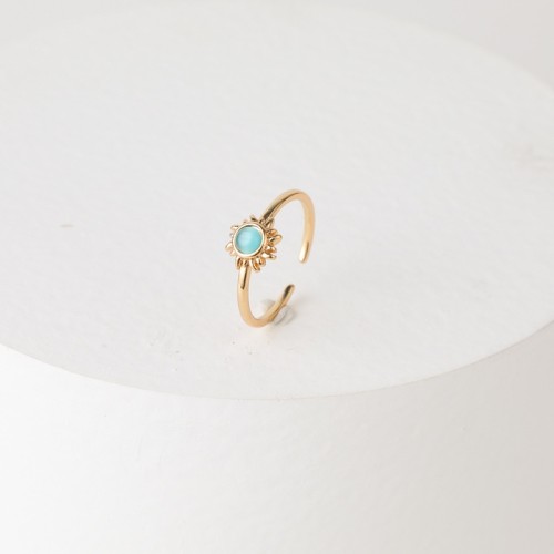 Anillo ajustable abierto de oro real de 14k chapado en latón con piedras preciosas de sol retro a la moda