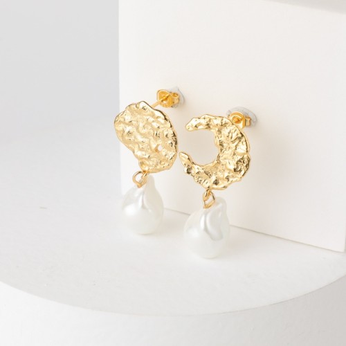 pendientes de gota de oro laminado perla con incrustaciones de forma irregular geométrica vintage al por mayor