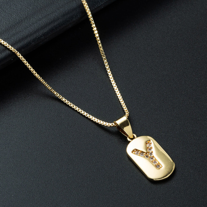 joyería al por mayor simple alfabeto colgante oro laminado chapado en oro con incrustaciones de circón collar