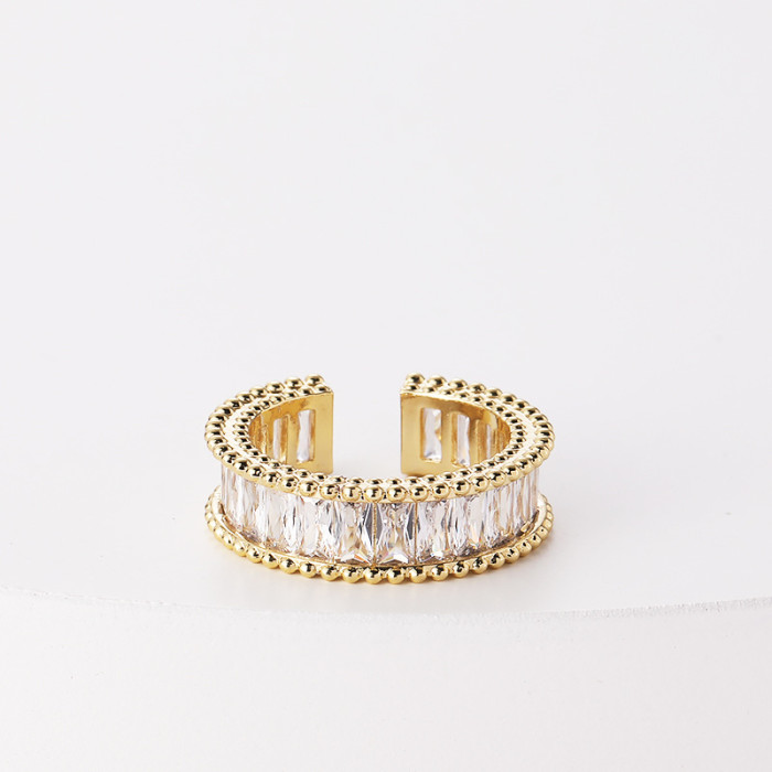 Moda oro laminado circón fila diamante doble capa anillo abierto hembra